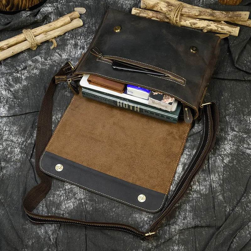 Vintage Crazy Horse Leather Men's Briefcase Laptop Messenger Bag - VacationGrabs