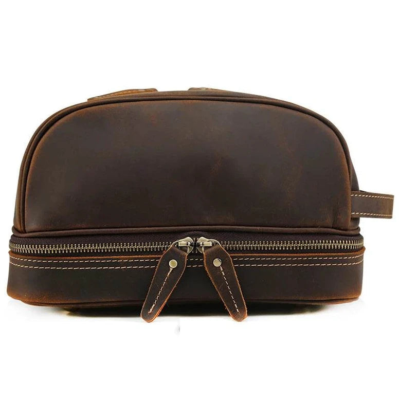 Thick Leather Clutch Bag for Men Genuine Leather Toiletry Kit Bag - VacationGrabs