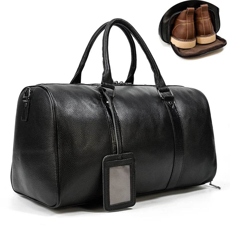 Cow Leather Luxury Travel Bag Weekender for Men and Women - VacationGrabs
