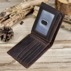 Men’s Genuine Leather Crazy Horse Short Wallet Vintage Card Holder - VacationGrabs