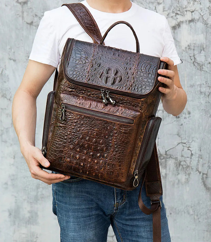 crocodile leather men's backpack men's laptop travel backpack
