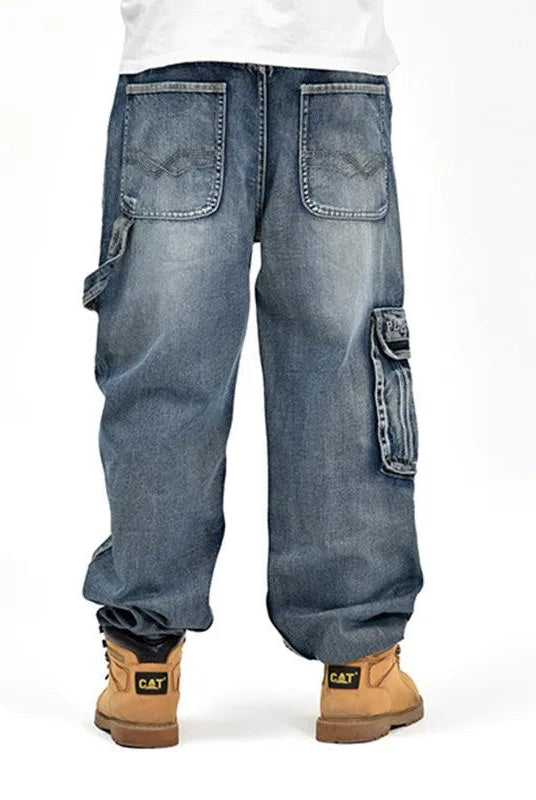  Mens Baggy Cargo Jeans Loose Skateboard Denim Pants Sizes 30-46