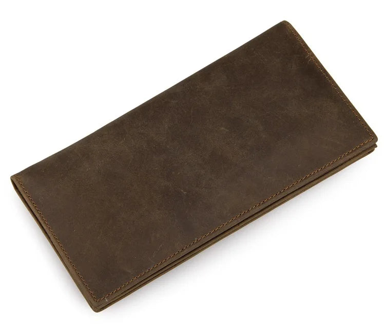 Vintage Crazy Horse Leather Long Wallet – Men's & Women's Bifold