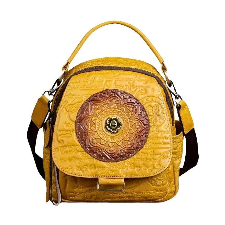 Retro Leather Backpack Embossed Flower Bag 4 Vintage Colors - VacationGrabs