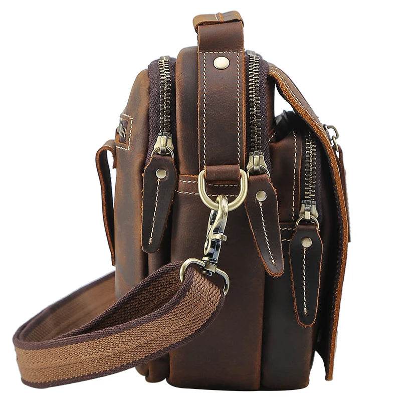 100% Genuine Retro Cow Leather Messenger Crossbody Bag - VacationGrabs