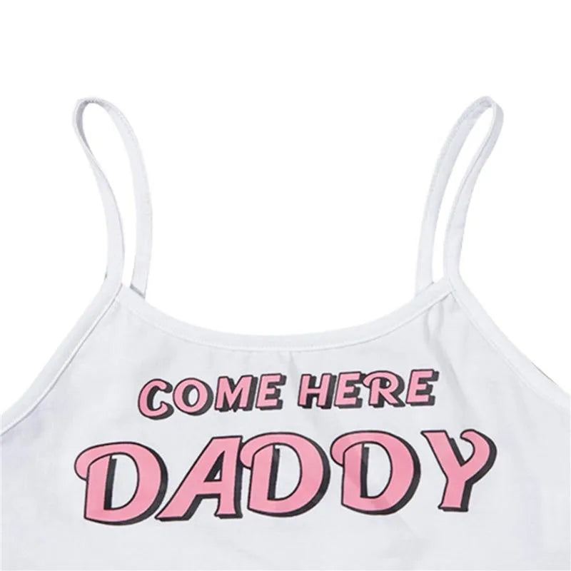 Two piece set Fashion COME HERE DADDY Letter Print Tank Top Sexy Sleeveless Summer Harajuku Kawaii Cropped Feminino Bikini 2023