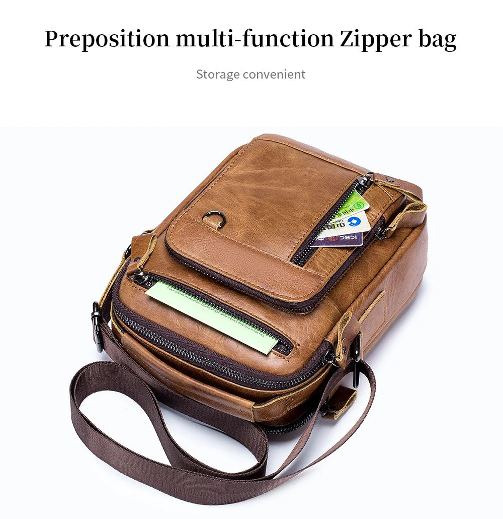 Bandolera de pecho de cuero impermeable informal de cuero auténtico para hombre