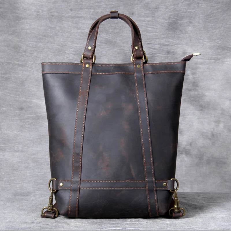 Leather Sling Bag Dual Use Crazy Horse Men’s Travel Daypack - VacationGrabs