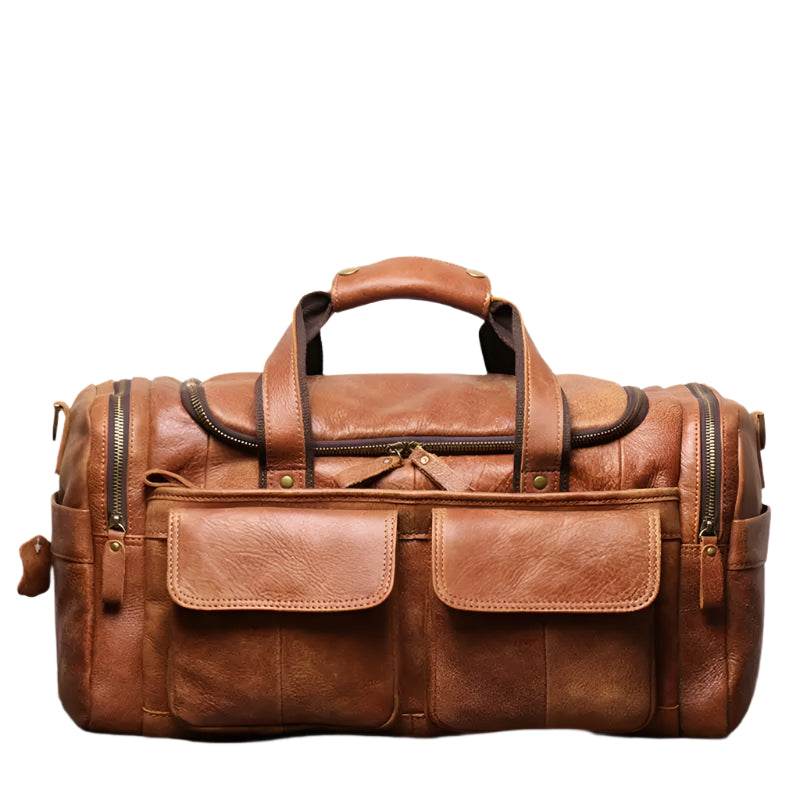 High Capacity Leather Duffle Bag – Retro Fashion Travel Bag - VacationGrabs