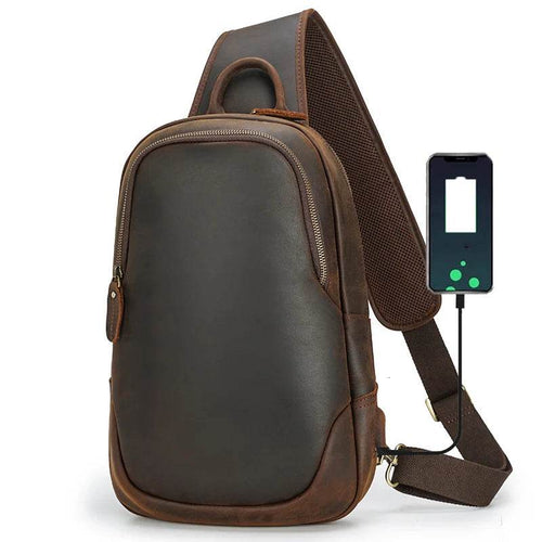 High-Quality Chest Bag USB Men Shoulder Sling Cowhide Leather - VacationGrabs