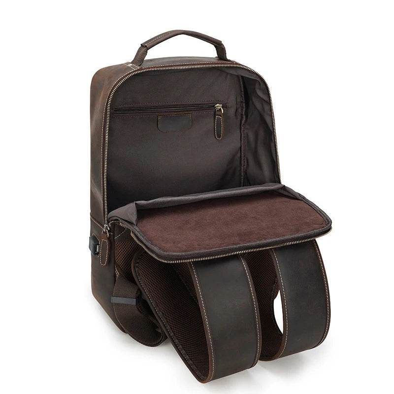 Crazy Horse Leather Laptop Backpack for Men Business School - VacationGrabs