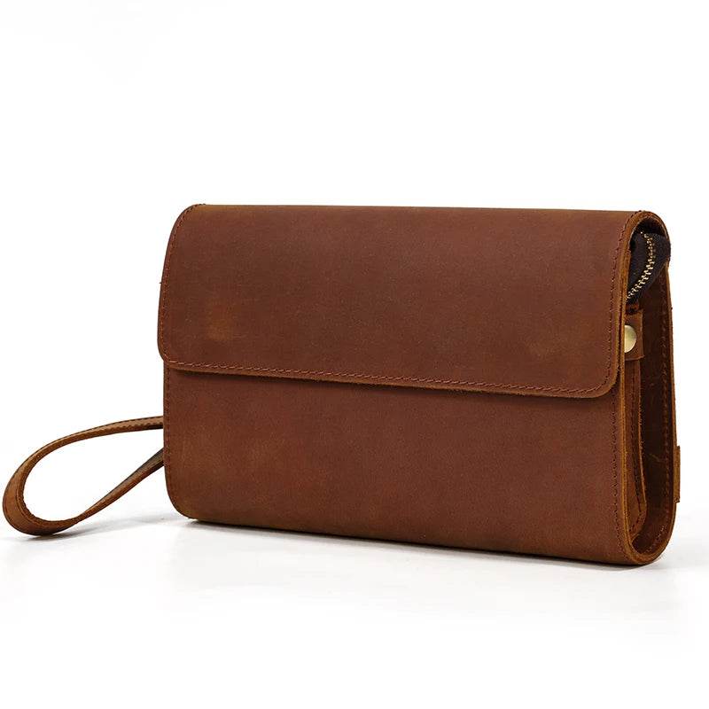 Genuine Leather Hand Clutch with Wrist Band | Men's iPad & iPhone Organizer - VacationGrabs