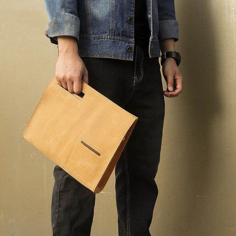 High Grade Large Leather Clutch Bag with Shoulder Strap for Men - VacationGrabs