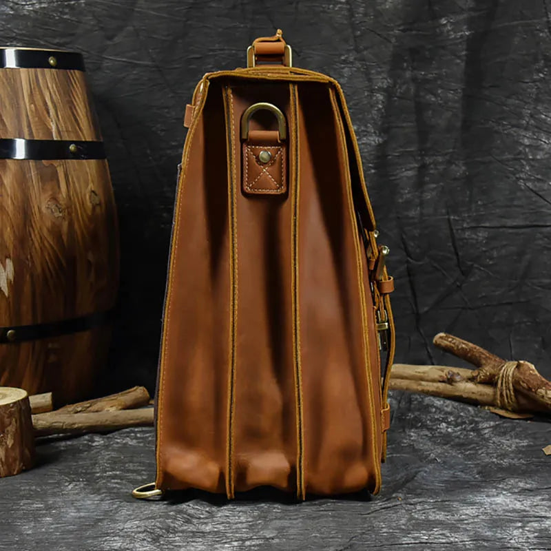 Genuine Leather Men's Backpack Crazy Horse Leather Fit 14" Laptop