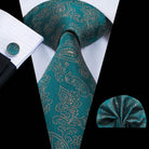 Teal Blue Dot Stripe Silk Tie Set for Men - VacationGrabs