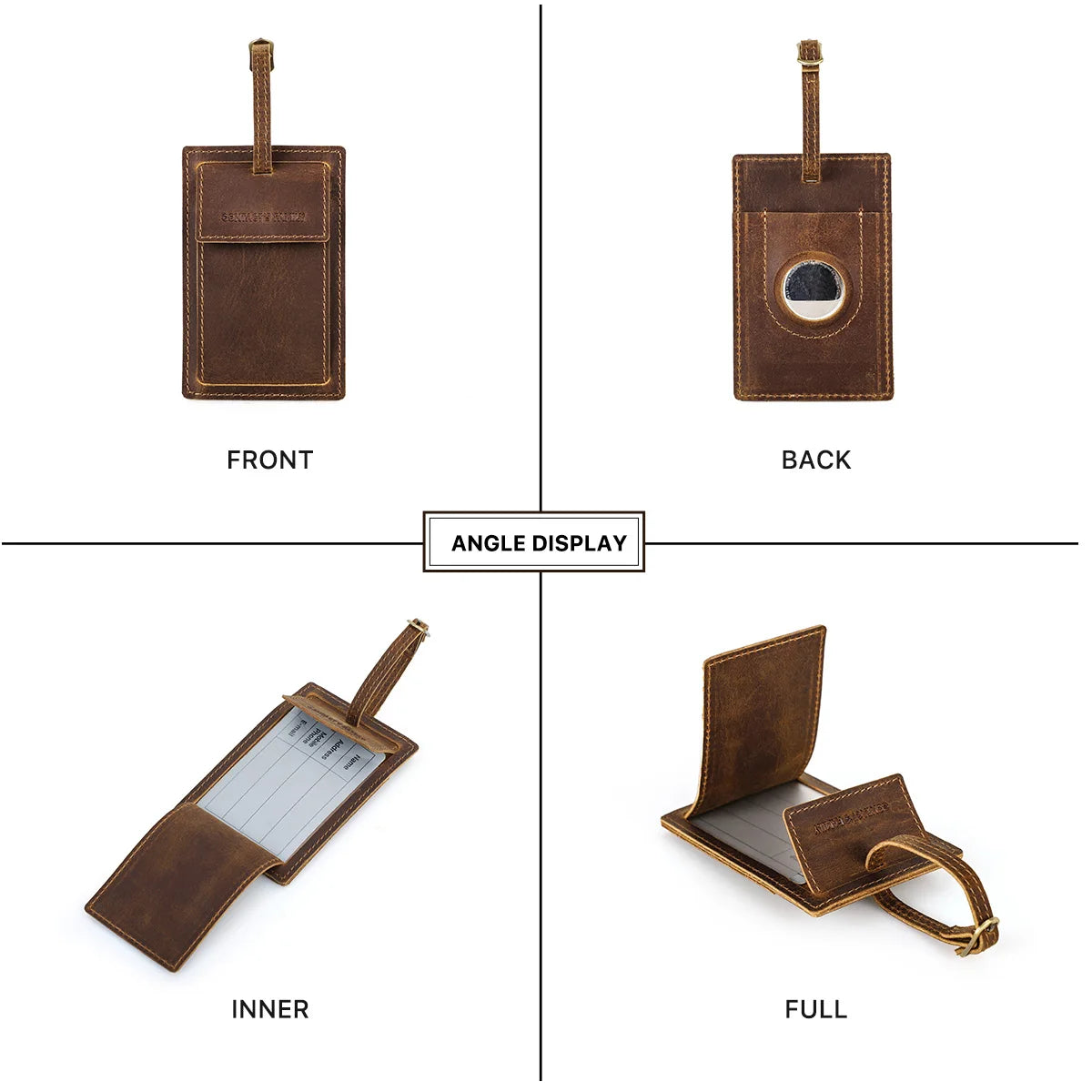 Leather Luggage Tag With Airtag Pocket Travel Accessories Name ID Address Tags