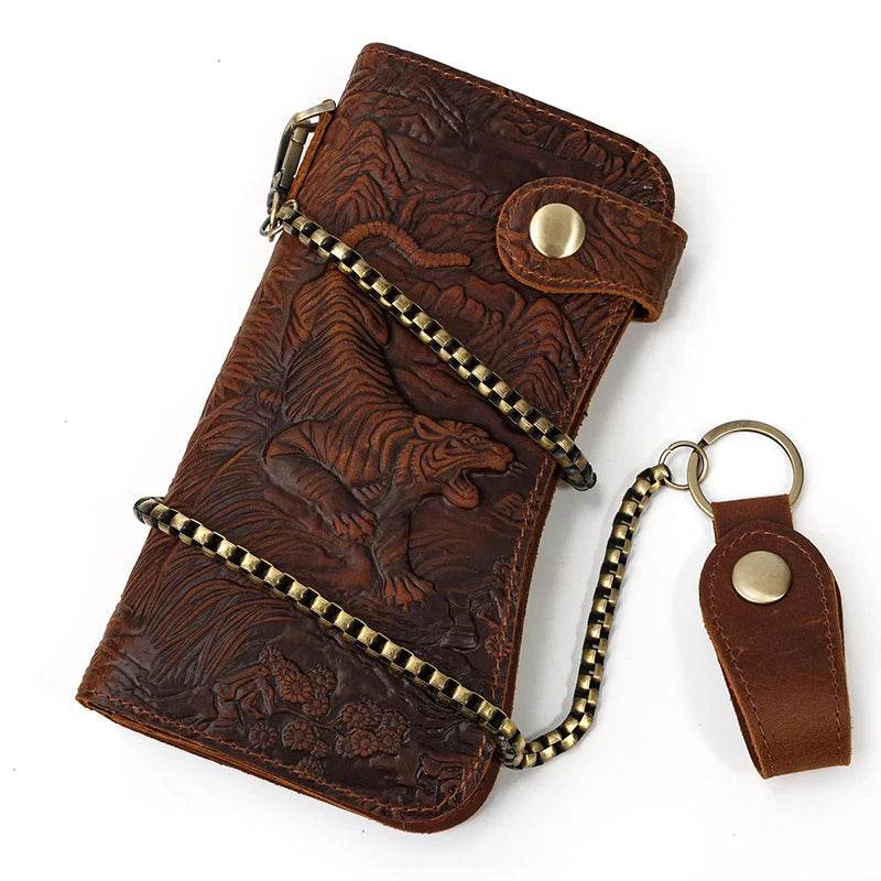 Genuine Leather Long Wallet with Wrist Belt Strap Chain Wallet Gift - VacationGrabs