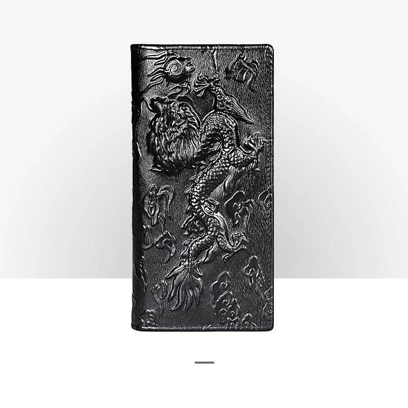 3D Dragon Style Genuine Leather Long Wallet for Men, Bifold Fashion - VacationGrabs