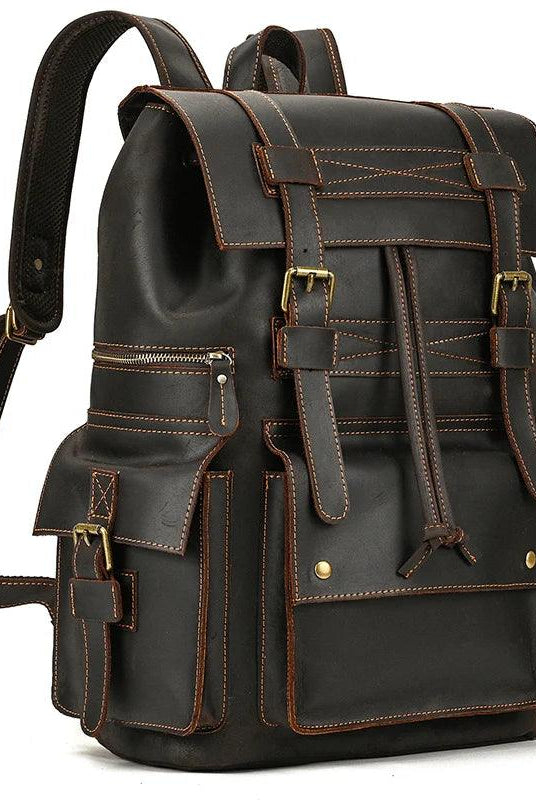 Luggage & Bags - Backpacks Leather Backpack Luxury Male Real Leather Travel Day Bag 17in Laptop Capacity