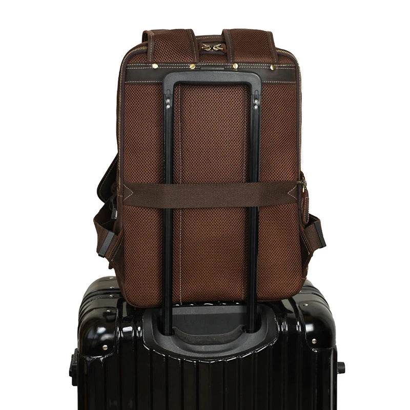 Crazy Horse Leather Laptop Backpack for Men Business School - VacationGrabs