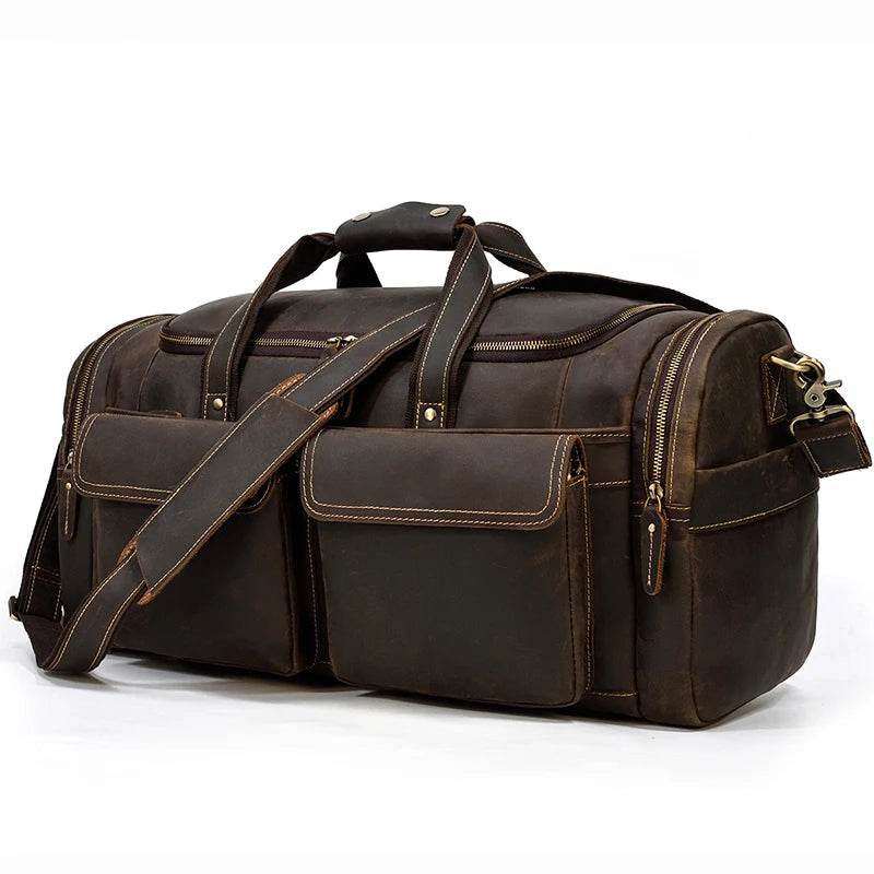 High Capacity Leather Duffle Bag – Retro Fashion Travel Bag - VacationGrabs