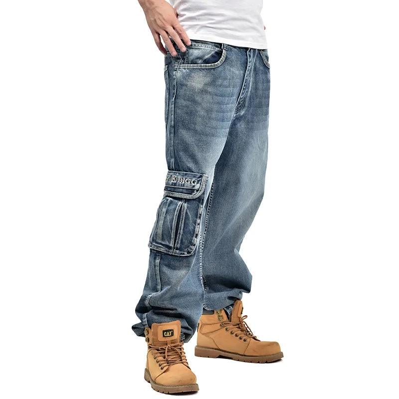 Men's Pants - Jeans Mens Baggy Cargo Jeans Loose Skateboard Denim Pants Sizes 30-46