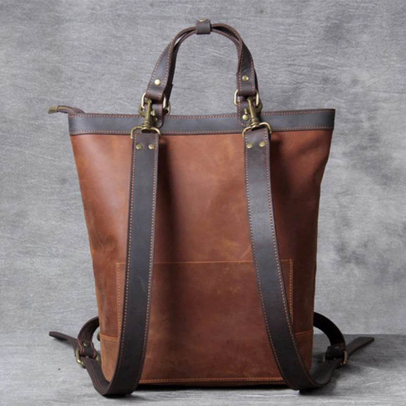 Leather Sling Bag Dual Use Crazy Horse Men’s Travel Daypack - VacationGrabs