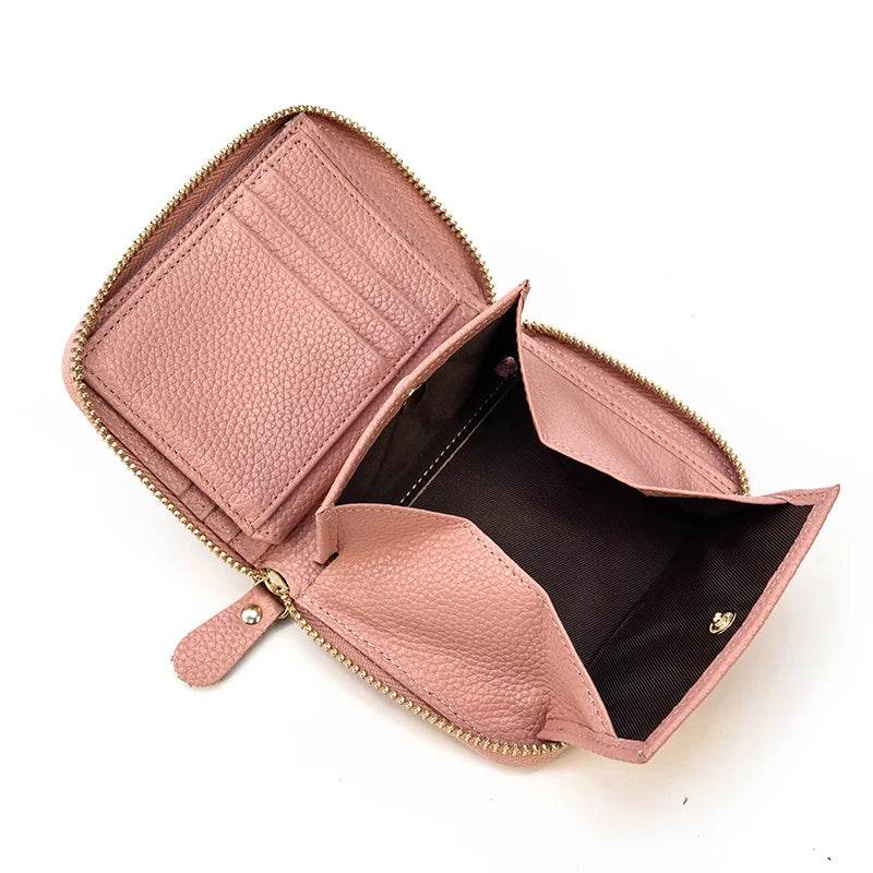 Black Soft Genuine Leather Short Wallet with Coin Pocket & Photo Holder - VacationGrabs