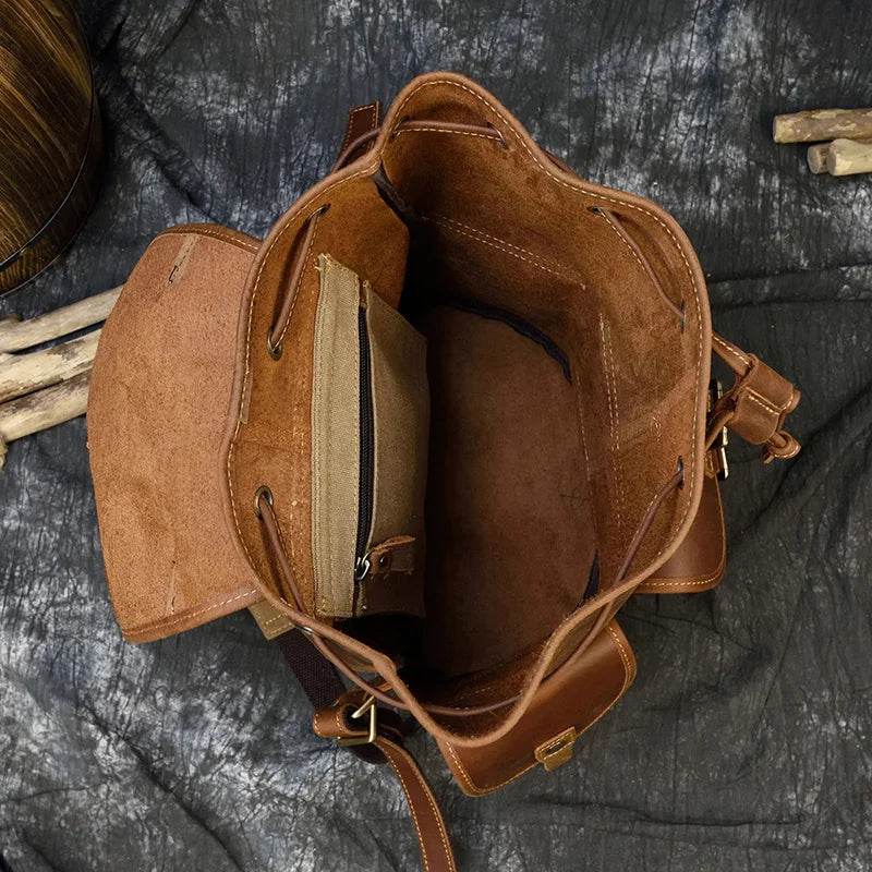 Men’s Women’s Crazy Horse Leather Backpack Unisex School Bag - VacationGrabs