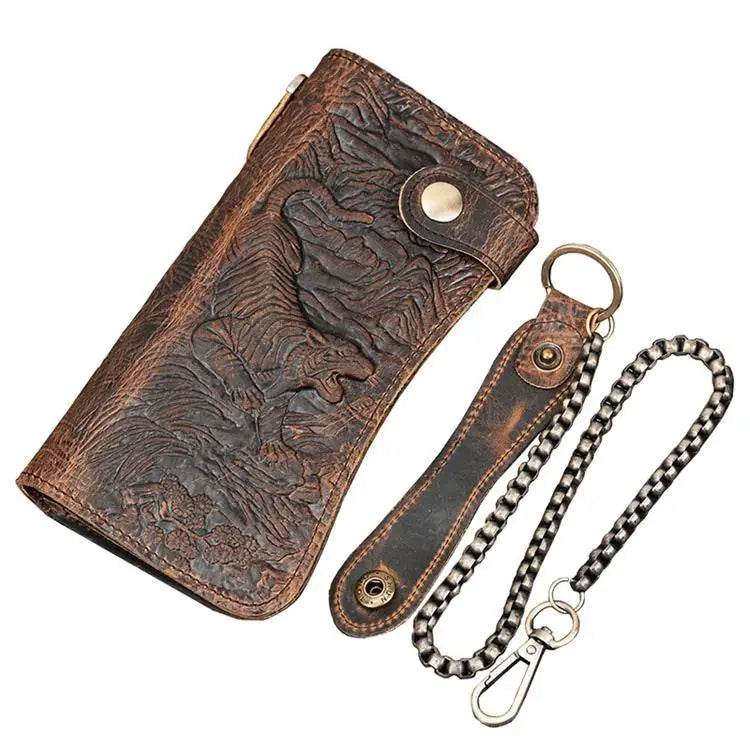 Men’s Leather Wallet with Iron Chain Clip Purse Long Fashion Wallet - VacationGrabs