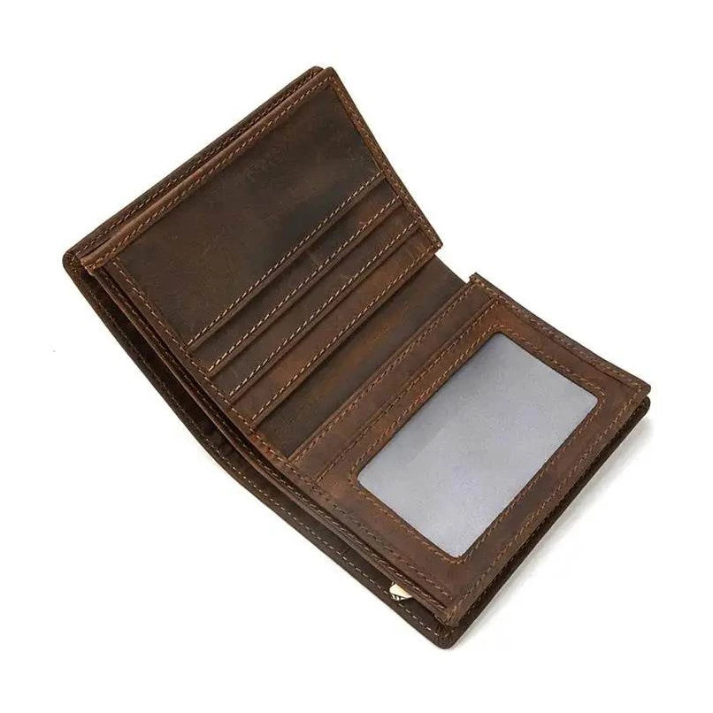 Leather Wallet for Men Crazy Horse Short Purse Multi Card Holder - VacationGrabs