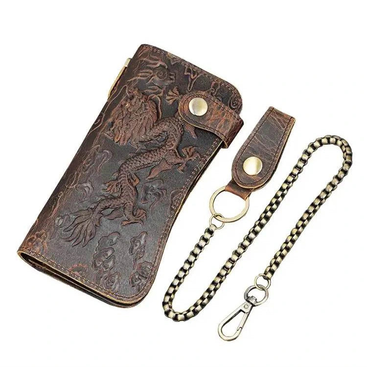 Men’s Leather Wallet with Iron Chain Clip Purse Long Fashion Wallet - VacationGrabs