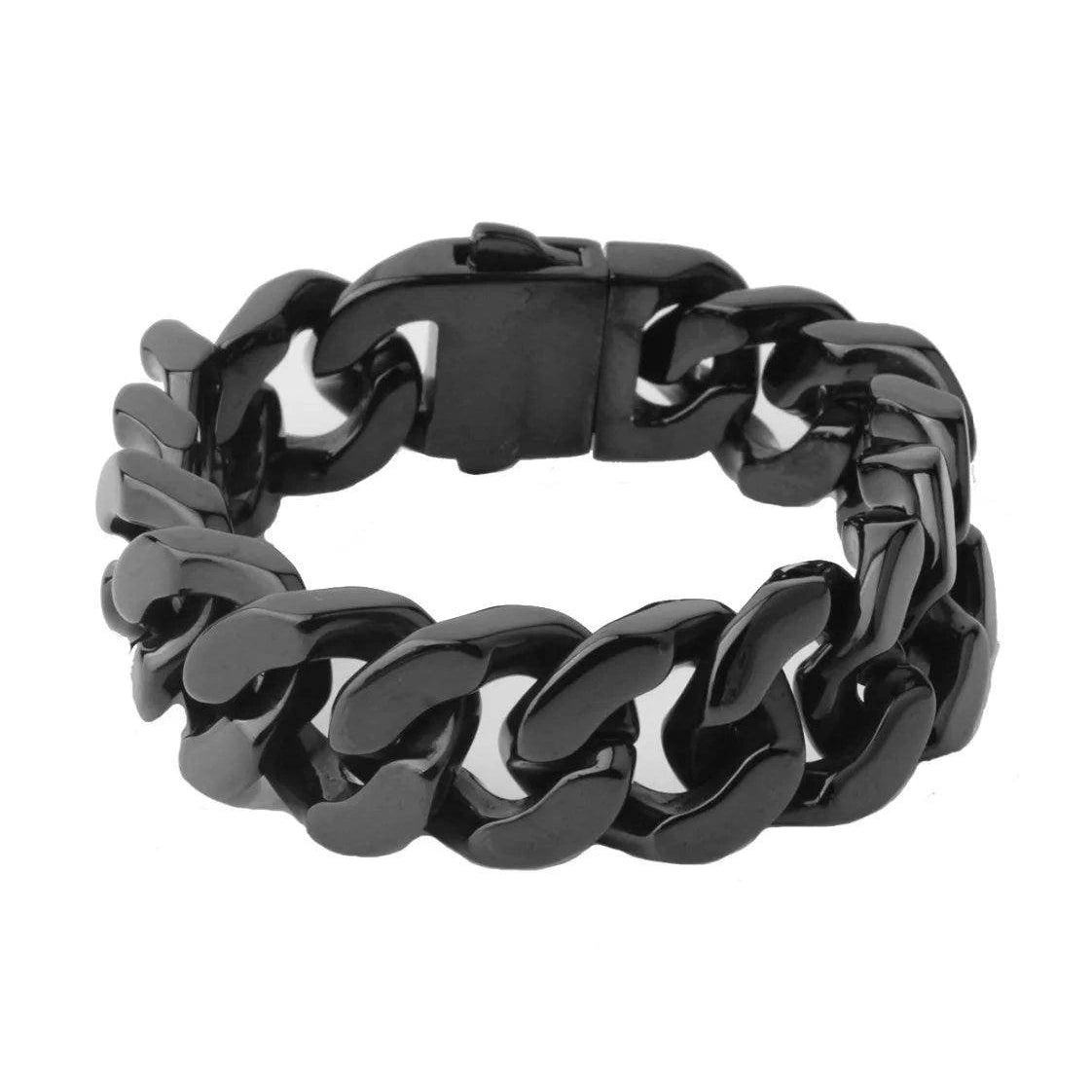 Miami Cuban Style Black Stainless Steel Thick Bracelet - VacationGrabs