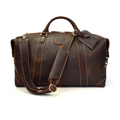 100% Genuine Crazy Horse Leather Travel Duffel Bag Rivet Design - VacationGrabs