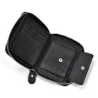 Black Soft Genuine Leather Short Wallet with Coin Pocket & Photo Holder - VacationGrabs