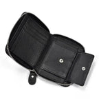 Black Soft Genuine Leather Short Wallet with Coin Pocket & Photo Holder - VacationGrabs