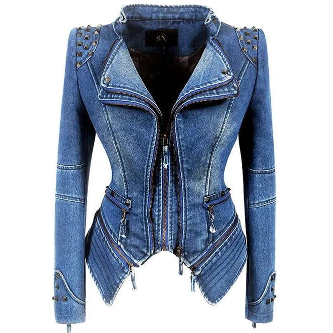 Denim Rivet Punk Slim Fit Jackets - VacationGrabs