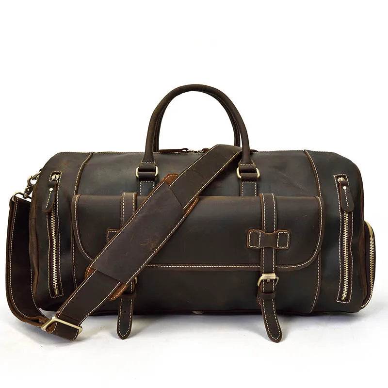 Vintage Men’s Leather Travel Bag Large Duffle with Shoe Compartment - VacationGrabs