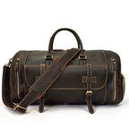 Vintage Leather Travel Duffle Bag With Shoe Pocket Weekend Bag - VacationGrabs