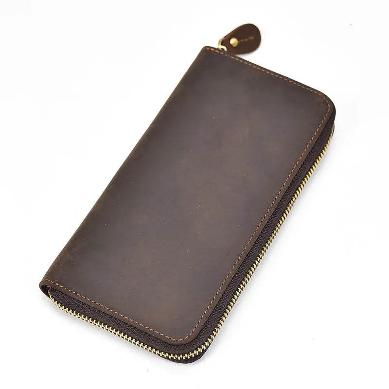 Men's Zip Long Wallet Natural Cowhide for Cards, Cash & Phone - VacationGrabs
