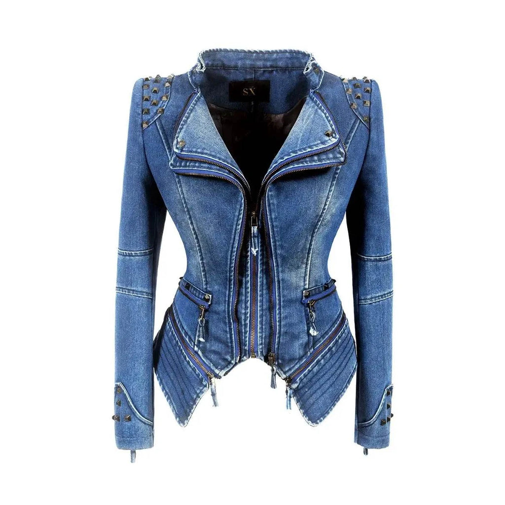Denim Rivet Punk Slim Fit Jackets - VacationGrabs