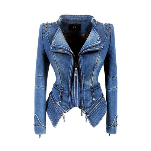 Denim Rivet Punk Slim Fit Jackets - VacationGrabs