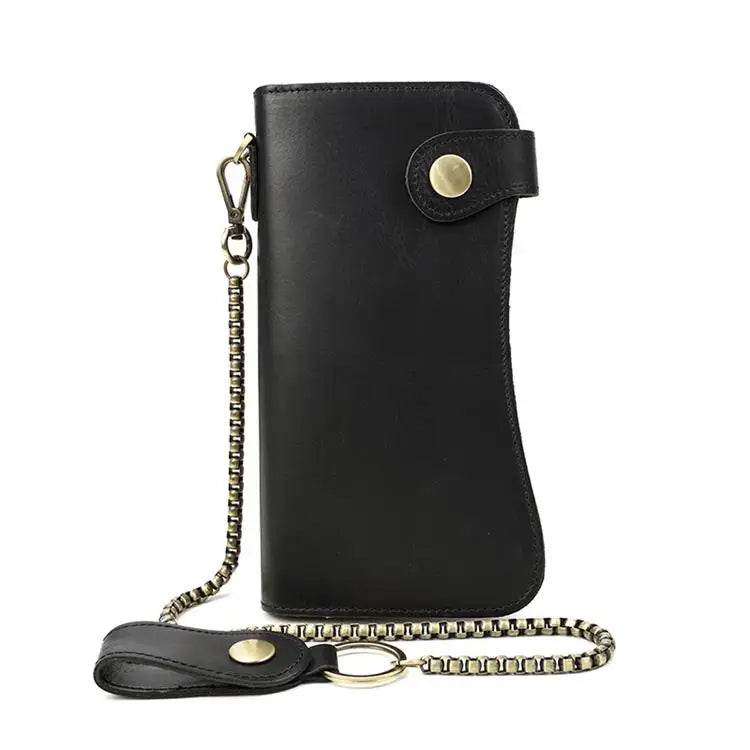Men’s Leather Wallet with Iron Chain Clip Purse Long Fashion Wallet - VacationGrabs