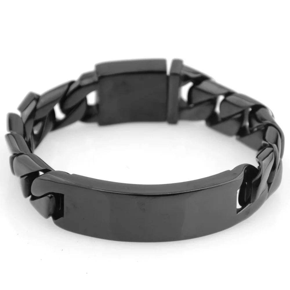 Men's Jewelry - Bracelets 17MM Bangle 316L Stainless Steel Black Miami Cut Men's Bracelet