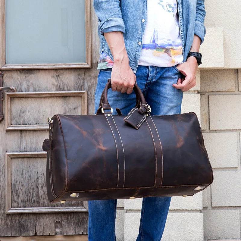 Vintage Genuine Leather Travel Bag Weekend Duffels - VacationGrabs