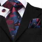Floral silk tie and pocket square set for learning how to fold a pocket square