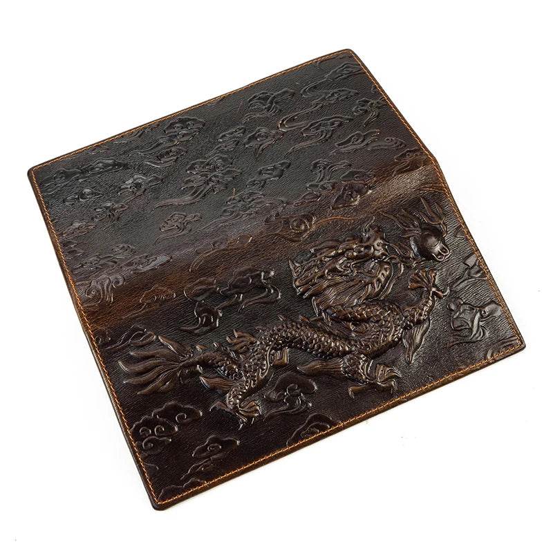 Fashion Genuine Leather Long Wallet 3D Dragon Embossed Men’s Purse - VacationGrabs