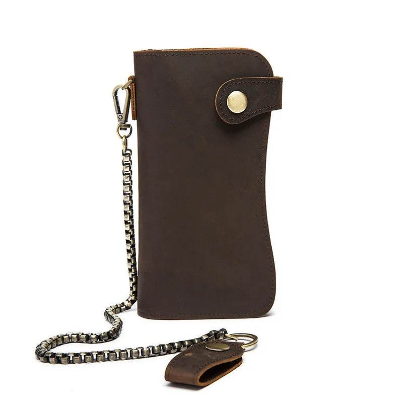 Men’s Leather Wallet with Iron Chain Clip Purse Long Fashion Wallet - VacationGrabs