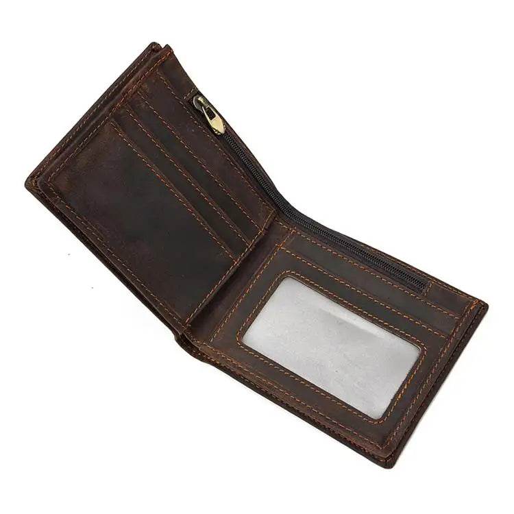 Leather Wallet for Men Crazy Horse Short Purse Multi Card Holder - VacationGrabs