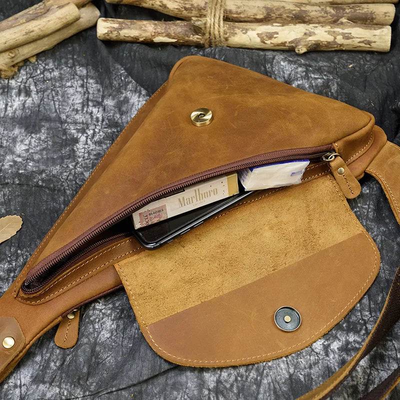 Retro Genuine Leather Crossbody Bag for Men Anti-Theft Chest Bag - VacationGrabs